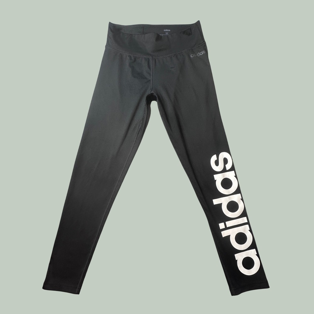 Adidas Leggings Womens M Black Climalite Logo Graphic Athletic‎ Activewear